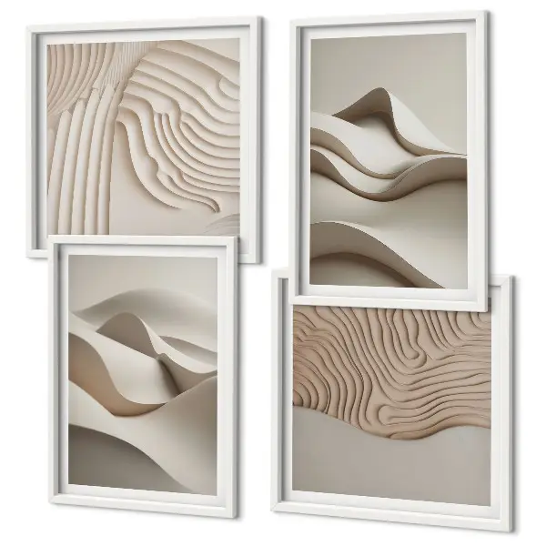 Abstract beige waves wall art set of 4 pieces