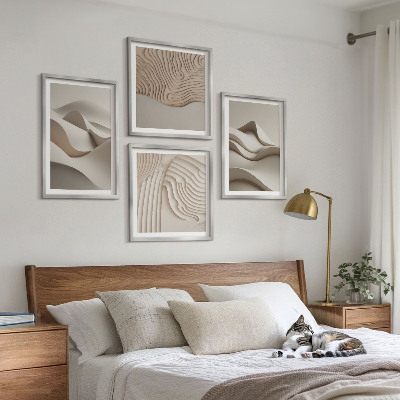Set of 4 wall art pieces Abstract beige waves