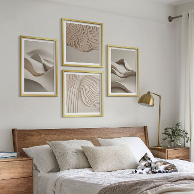 Set of 4 wall art pieces Abstract beige waves