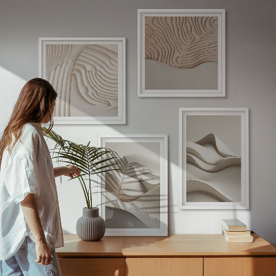 Set of 4 wall art pieces Abstract beige waves