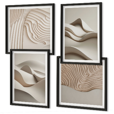 Set of 4 wall art pieces Abstract beige waves