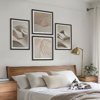 Set of 4 wall art pieces Abstract beige waves
