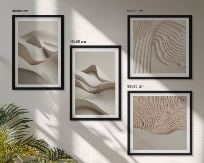 Set of 4 wall art pieces Abstract beige waves