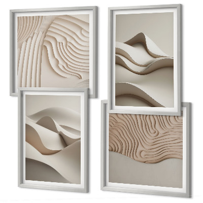 Set of 4 wall art pieces Abstract beige waves