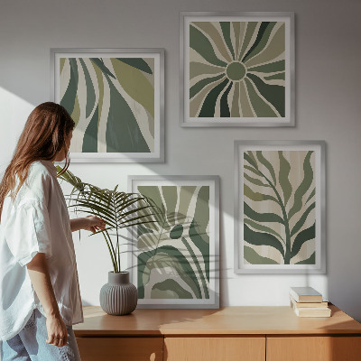 Multi-piece wall decor set Painted leaves with green
