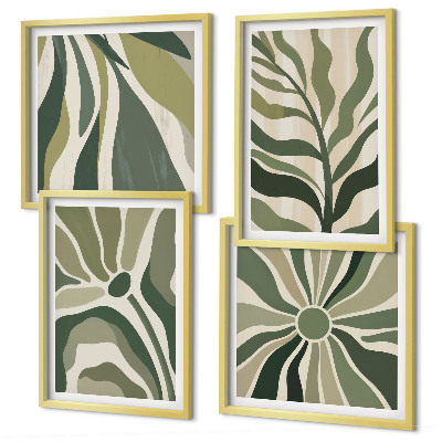 Multi-piece wall decor set Painted leaves with green