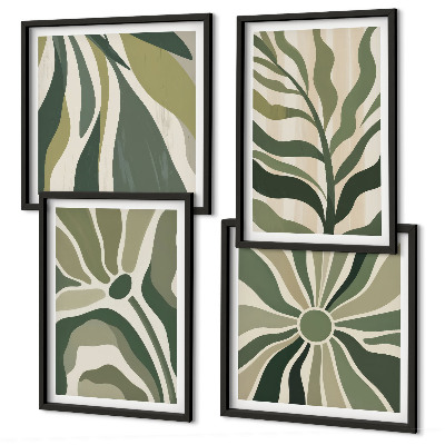 Multi-piece wall decor set Painted leaves with green