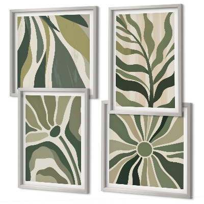 Multi-piece wall decor set Painted leaves with green