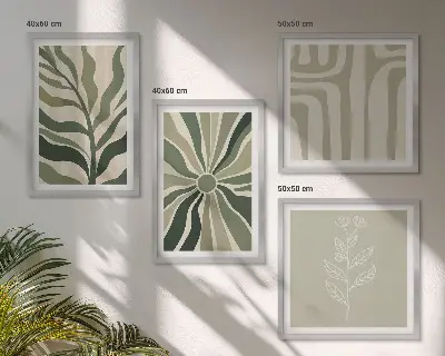 Wall art set minimalist green plant patterns