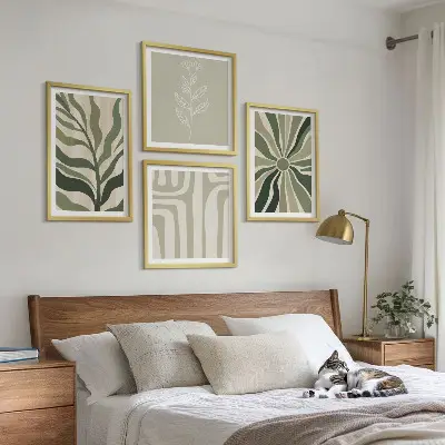 Wall art set minimalist green plant patterns