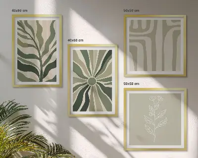 Wall art set minimalist green plant patterns