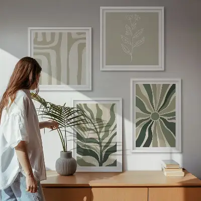 Wall art set minimalist green plant patterns
