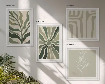 Wall art set minimalist green plant patterns