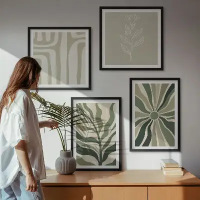 Wall art set minimalist green plant patterns