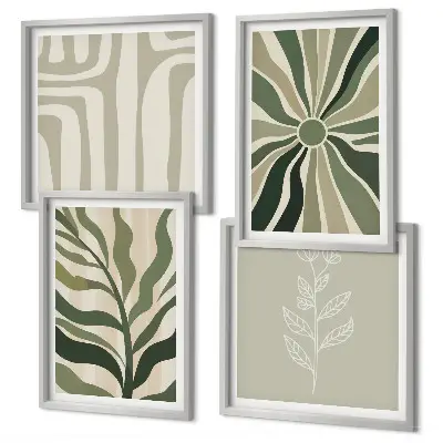 Wall art set minimalist green plant patterns