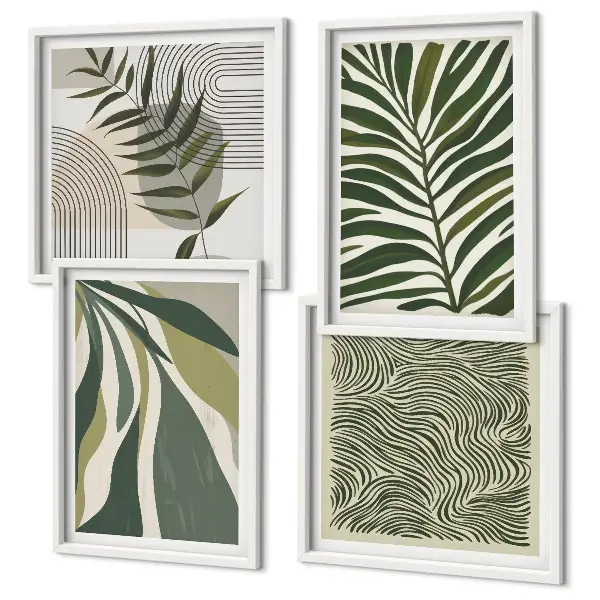 Wall art set leaves and waves pastel illustrations