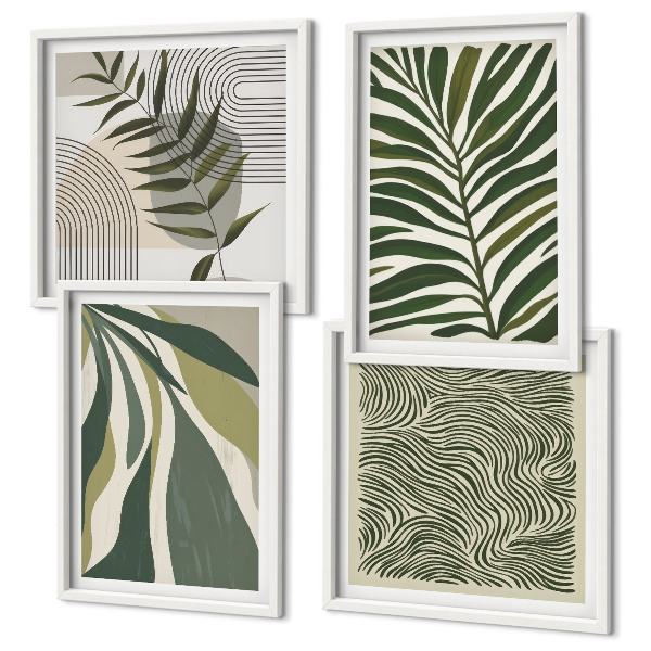 Wall art set Leaves waves pastel illustrations