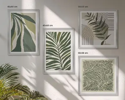 Wall art set leaves and waves pastel illustrations