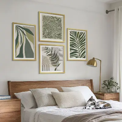 Wall art set leaves and waves pastel illustrations