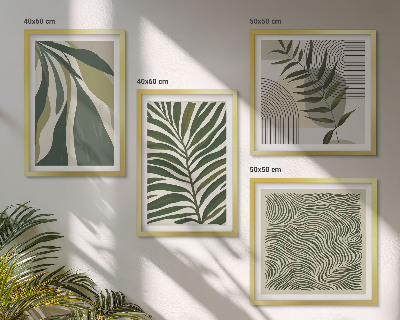 Wall art set Leaves waves pastel illustrations