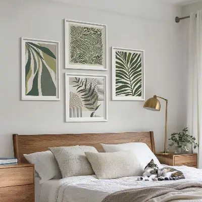 Wall art set leaves and waves pastel illustrations