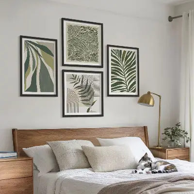 Wall art set leaves and waves pastel illustrations