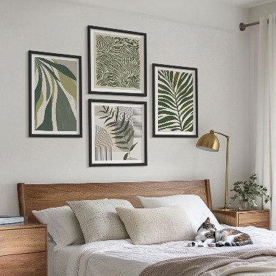 Wall art set Leaves waves pastel illustrations