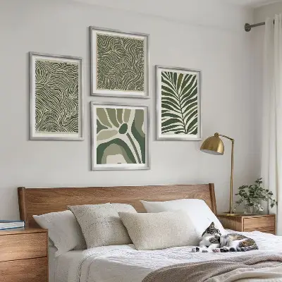 Multi-piece wall decor set with leaf patterns and wavy shapes