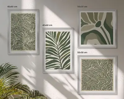 Multi-piece wall decor set with leaf patterns and wavy shapes