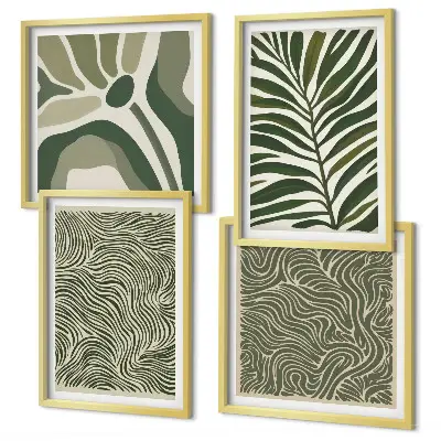 Multi-piece wall decor set with leaf patterns and wavy shapes