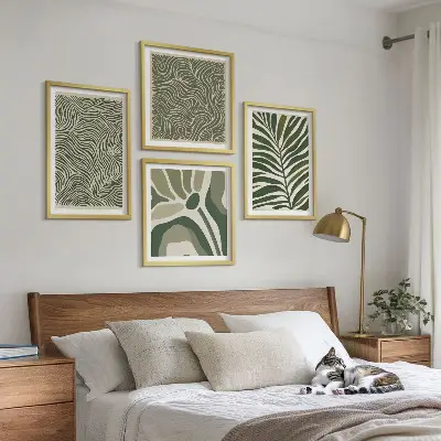 Multi-piece wall decor set with leaf patterns and wavy shapes