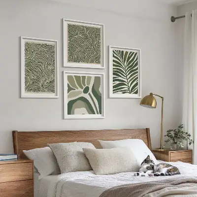 Multi-piece wall decor set with leaf patterns and wavy shapes