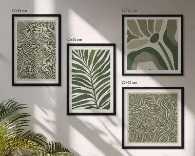 Multi-piece wall decor set with leaf patterns and wavy shapes