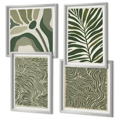 Multi-piece wall decor set with leaf patterns and wavy shapes