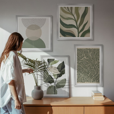 Wall art set Leaves geometric shapes abstract