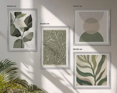 Wall art set abstract leaves and geometric shapes