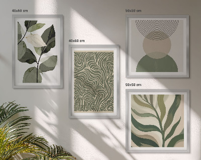 Wall art set Leaves geometric shapes abstract