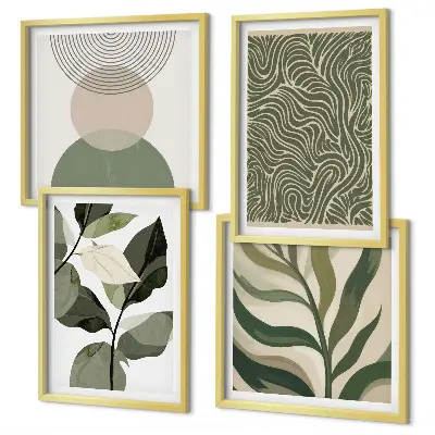 Wall art set abstract leaves and geometric shapes