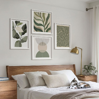 Wall art set Leaves geometric shapes abstract
