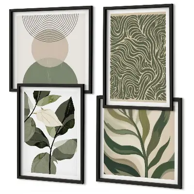 Wall art set abstract leaves and geometric shapes
