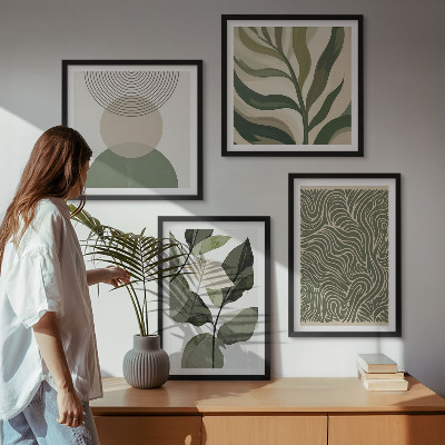 Wall art set Leaves geometric shapes abstract