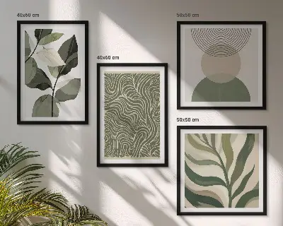 Wall art set abstract leaves and geometric shapes