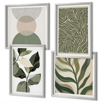 Wall art set Leaves geometric shapes abstract
