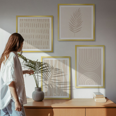 Set of 4 wall art pieces Beige plant patterns