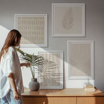 Set of 4 wall art pieces Beige plant patterns