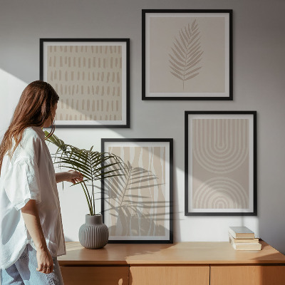 Set of 4 wall art pieces Beige plant patterns