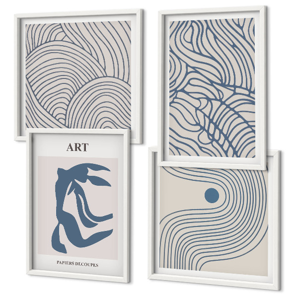Wall art set Abstract blue lines
