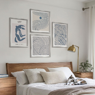 Wall art set Abstract blue lines