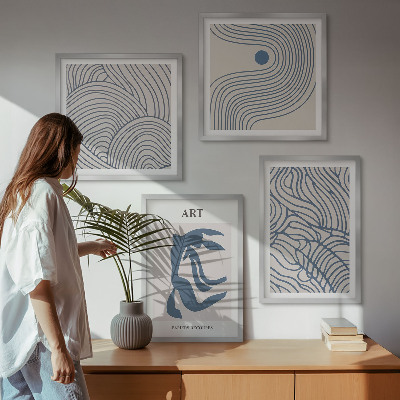 Wall art set Abstract blue lines
