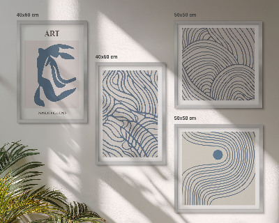 Wall art set Abstract blue lines